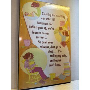 Vintage "Cleaning can Wait" Rocking Baby. Cute Pastel colors yellow Boy Girl NEW